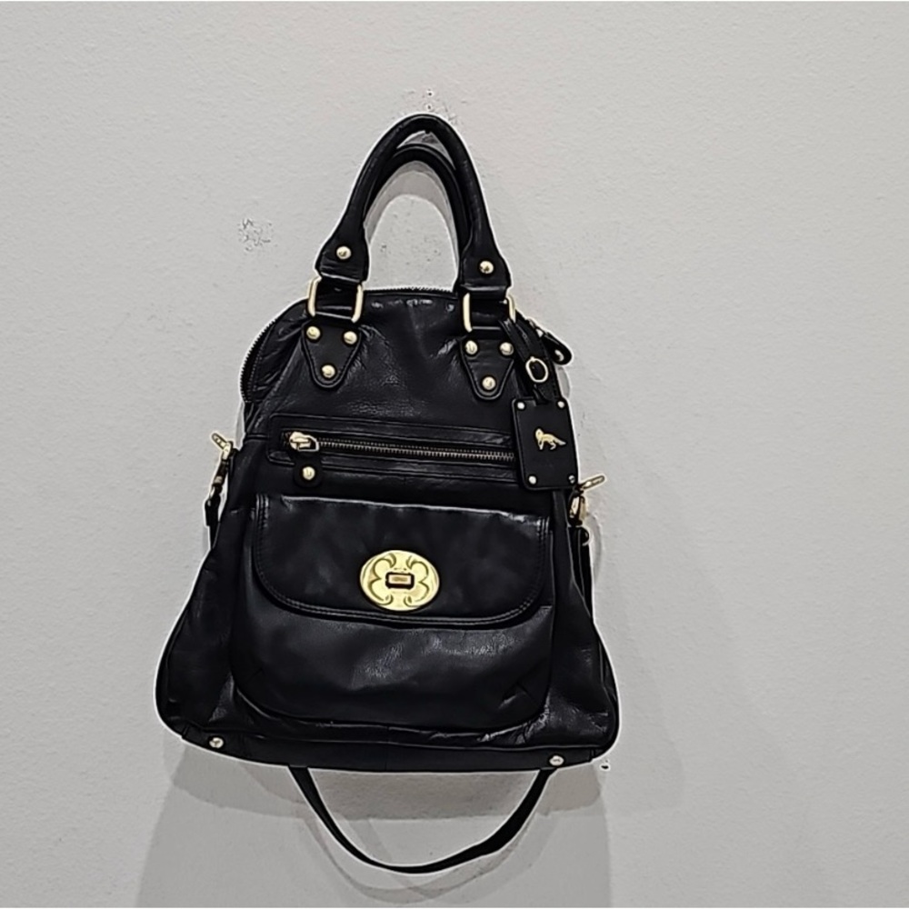 Black Emma fox bag with burgundy satin lining